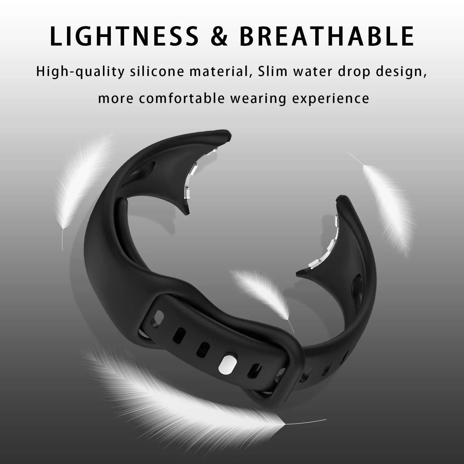 Eiavike Slim Silicone Watch Band for Google Pixel Watch 4/3/2/1 (41mm) - Black, 22mm | Breathable & Adjustable Sport Strap - view 4