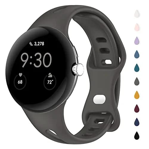 Eiavike Slim Silicone Watch Band for Google Pixel Watch 4/3/2/1 (41mm) - Dark Grey, 22mm | Breathable & Adjustable Sport Strap thumbnail 1
