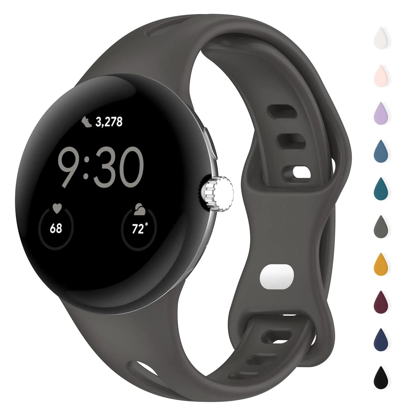 Eiavike Slim Silicone Watch Band for Google Pixel Watch 4/3/2/1 (41mm) - Dark Grey, 22mm | Breathable & Adjustable Sport Strap - main product image