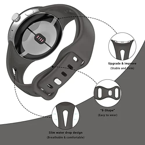 Eiavike Slim Silicone Watch Band for Google Pixel Watch 4/3/2/1 (41mm) - Dark Grey, 22mm | Breathable & Adjustable Sport Strap thumbnail 2