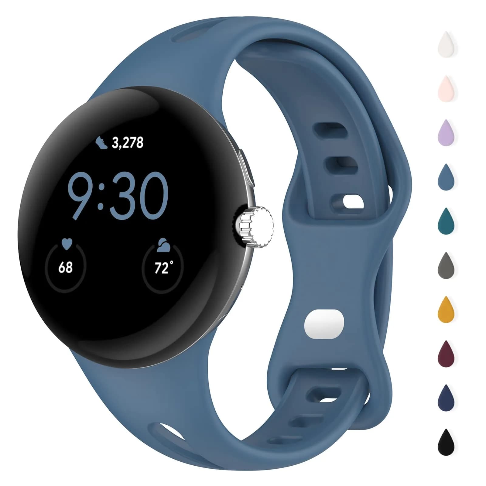 Eiavike Slim Silicone Watch Band for Google Pixel Watch 4/3/2/1 (41mm) - Premium Blue, 22mm | Breathable Sport Strap - main product image