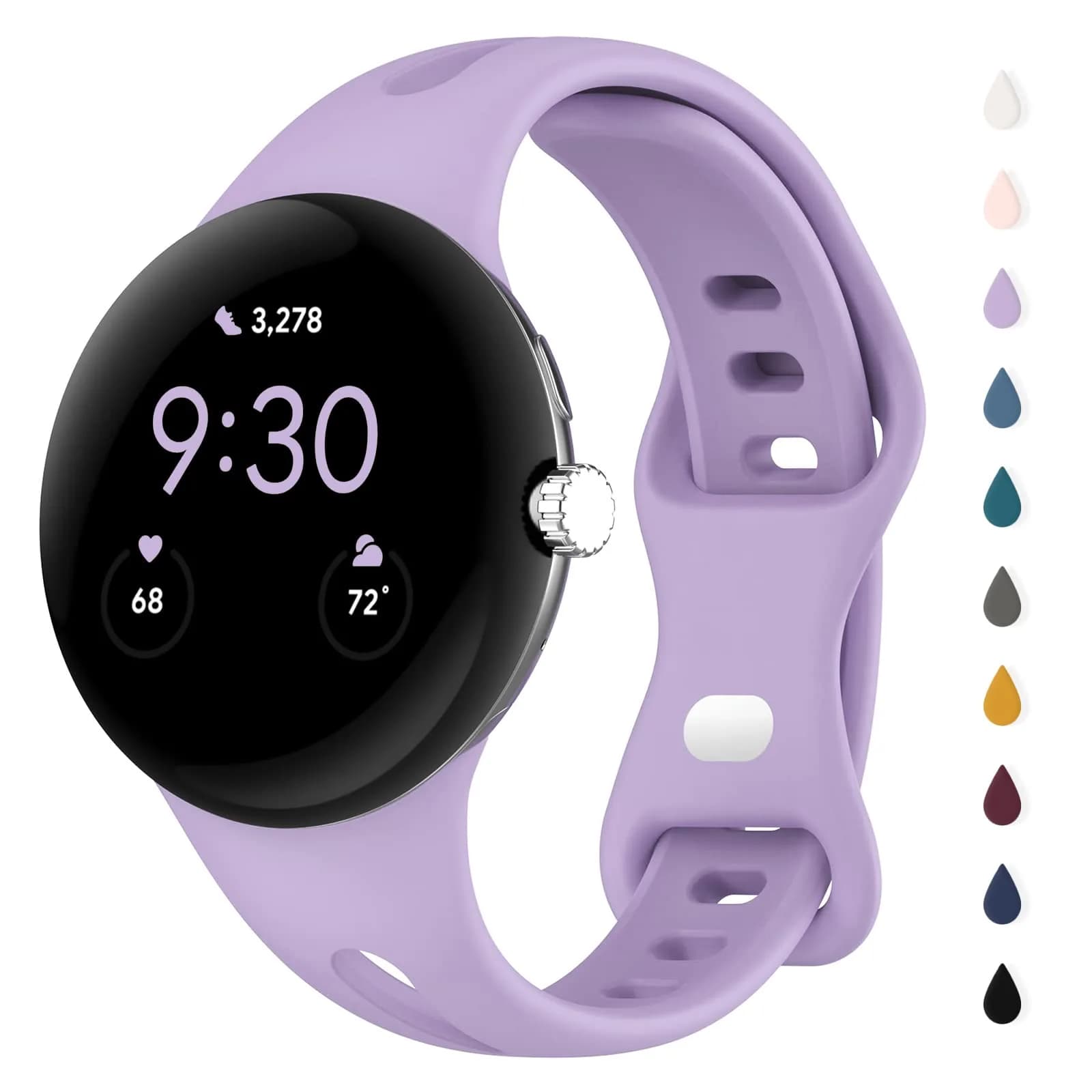 Eiavike Slim Silicone Watch Band for Google Pixel Watch 4/3/2/1 (41mm) - Lavender, 22mm | Breathable & Adjustable Sport Strap - main product image