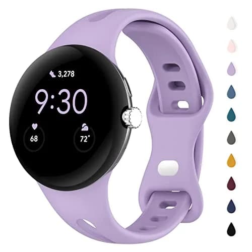 Eiavike Slim Silicone Watch Band for Google Pixel Watch 4/3/2/1 (41mm) - Lavender, 22mm | Breathable & Adjustable Sport Strap thumbnail 1