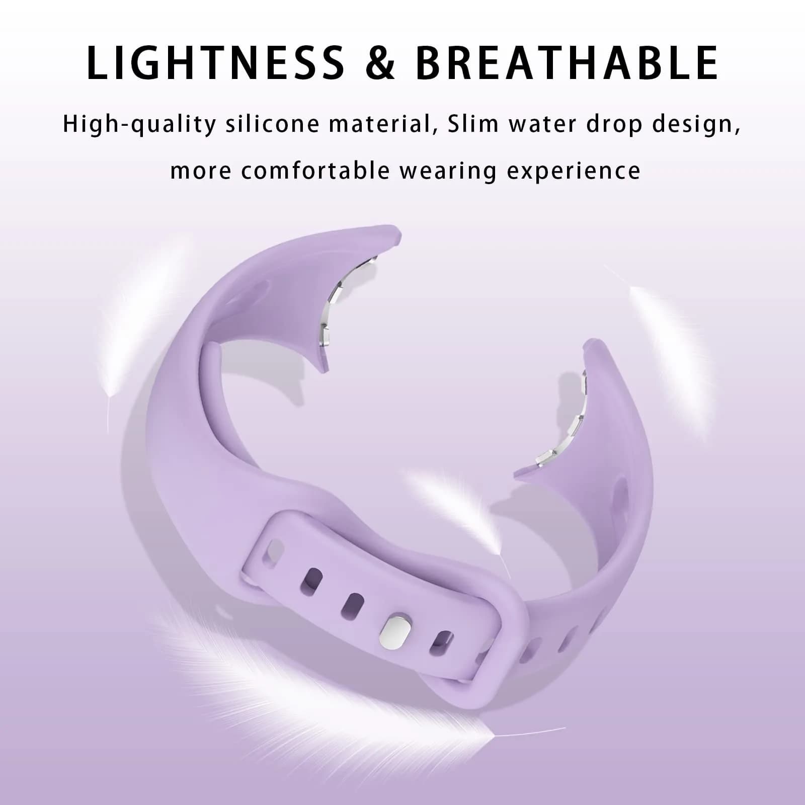 Eiavike Slim Silicone Watch Band for Google Pixel Watch 4/3/2/1 (41mm) - Lavender, 22mm | Breathable & Adjustable Sport Strap - view 4