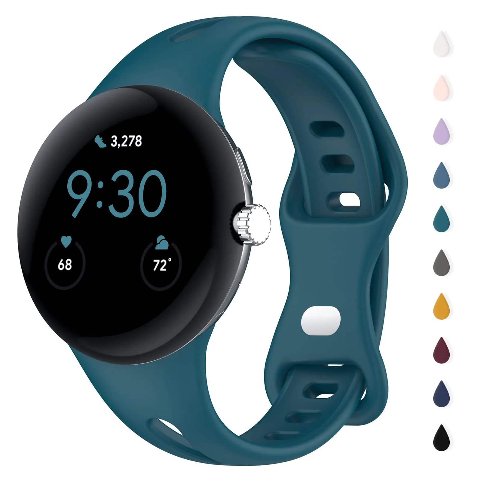 Eiavike Slim Silicone Watch Band for Google Pixel Watch 4/3/2/1 (41mm) - Hidden Green, 22mm | Breathable & Adjustable Sport Strap - main product image