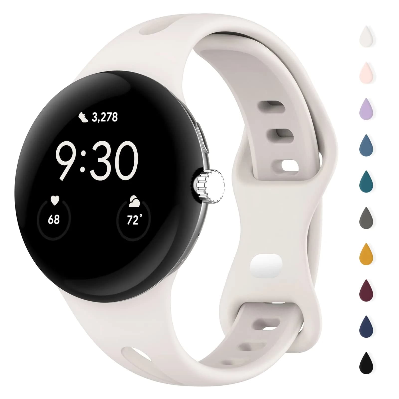 Eiavike Slim Silicone Watch Band for Google Pixel Watch 4/3/2/1 (41mm) - Starlight, 22mm | Breathable Sport Strap - main product image