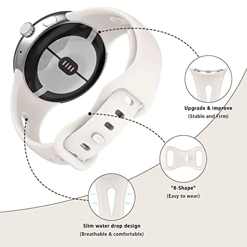 Eiavike Slim Silicone Watch Band for Google Pixel Watch 4/3/2/1 (41mm) - Starlight, 22mm | Breathable Sport Strap thumbnail 2