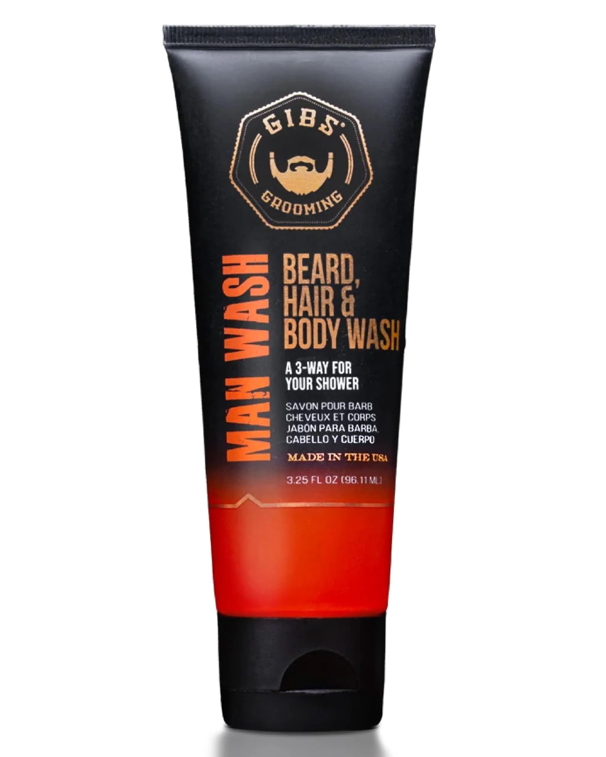 GIBS 3 in 1 Man Wash Body Wash 3.25oz | Beard, Hair & Body Moisturizing & Cleansing