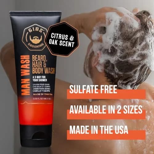 GIBS 3 in 1 Man Wash Body Wash 3.25oz | Beard, Hair & Body Moisturizing & Cleansing thumbnail 4