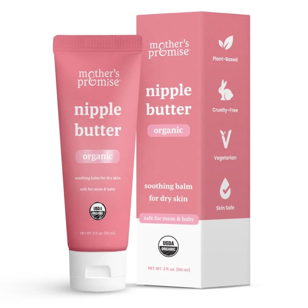 Mother's Promise Organic Nipple Butter for Breastfeeding Mothers, Lanolin-Free Nipple Cream 60ml (2 Fl Oz) | USDA Certified Soothing Balm - main product image