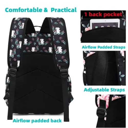 Leaper Floral School Backpack Travel Bag Women Satchel, Black-pink Flower [8005up] 17L (11.8"W x 16.5"H x 6.7"D) | Water-Resistant Polyester thumbnail 5