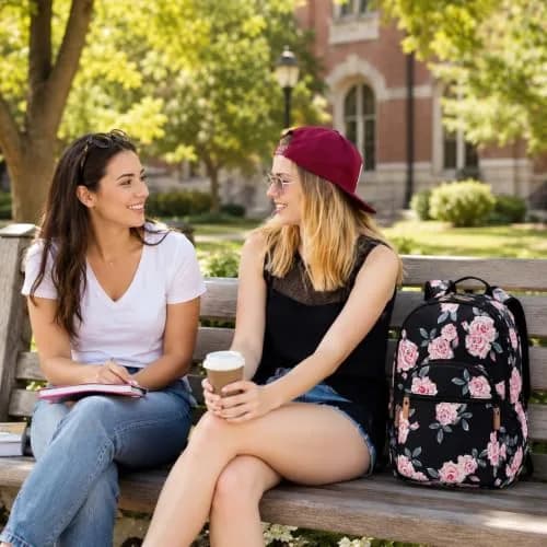 Leaper Floral School Backpack Travel Bag Women Satchel, Black-pink Flower [8005up] 17L (11.8"W x 16.5"H x 6.7"D) | Water-Resistant Polyester thumbnail 8