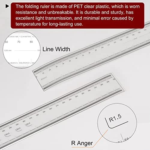 HARFINGTON Film Flexible Ruler 70cm 0.1mm Scale with R Angle & Width Lines PET Plastic Folding Straight Ruler Calibration Soft Ruler Measuring Tool for Factory, Transparent thumbnail 5