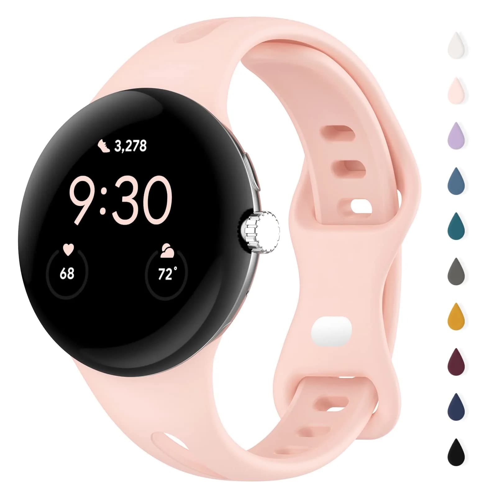 Eiavike Slim Silicone Watch Band for Google Pixel Watch 4/3/2/1 (41mm) - Pink, 22mm | Breathable & Adjustable Sport Strap - main product image