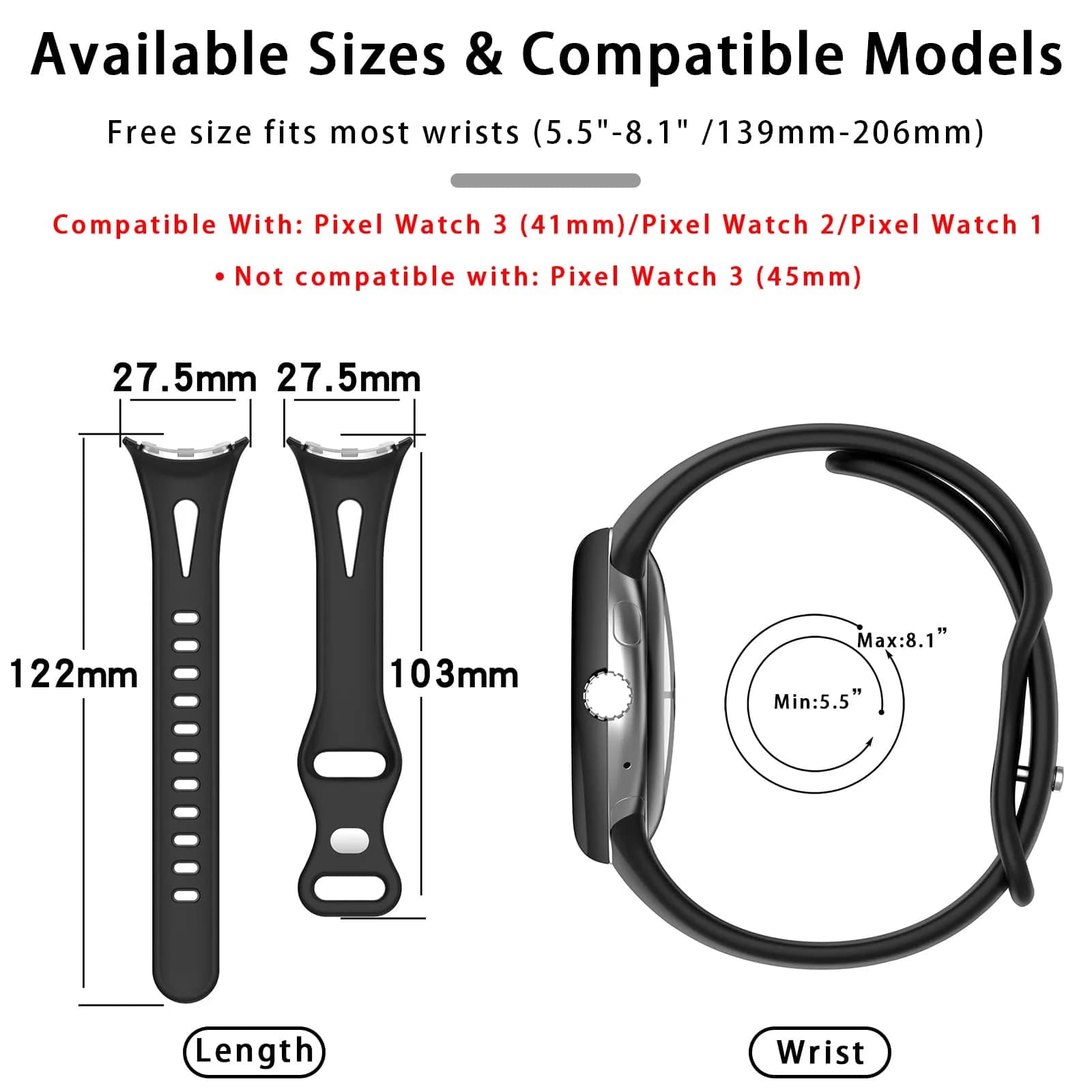 Eiavike Slim Silicone Watch Band for Google Pixel Watch 4/3/2/1 (41mm) - Pink, 22mm | Breathable & Adjustable Sport Strap - view 3