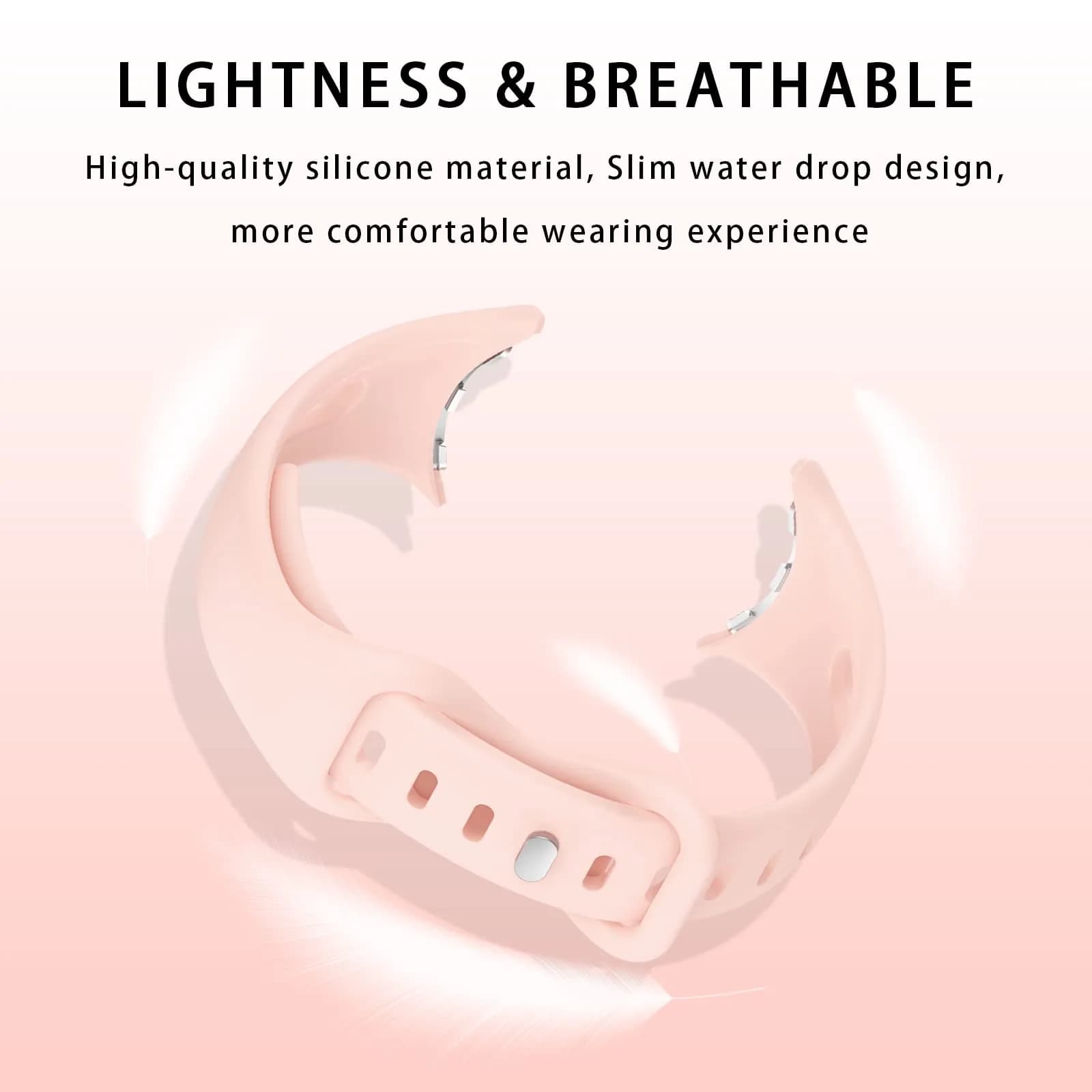Eiavike Slim Silicone Watch Band for Google Pixel Watch 4/3/2/1 (41mm) - Pink, 22mm | Breathable & Adjustable Sport Strap - view 4