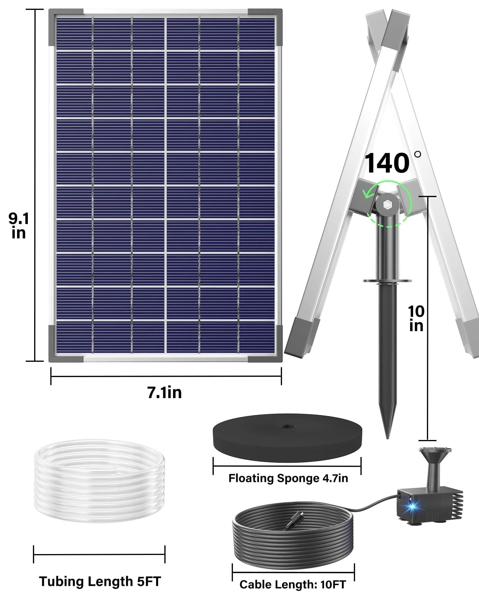 Biling 6.5W Solar Water Pump 250L/h 40-80cm Spray Height | Dry-Run Protected Fountain Pump for Bird Baths & Ponds - view 5