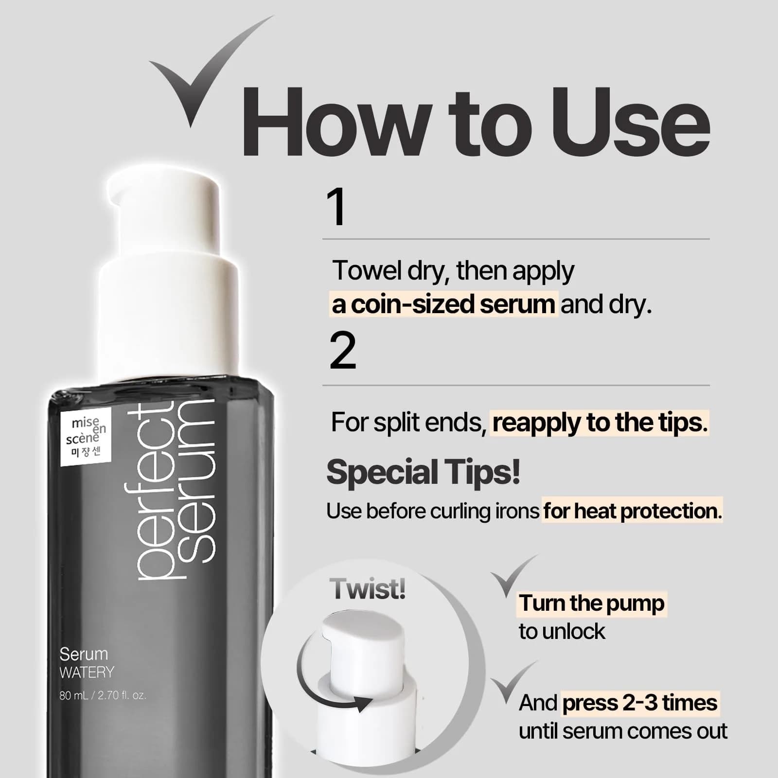 Mise En Scene Perfect Serum Watery Hair Oil 80ml (2.70 Fl Oz) | Lightweight Hydration for Fine, Oily Hair - view 3