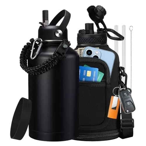 VICKNIY 64 oz Insulated Water Bottle with Straw & Auto Spout, Paracord Handle, Carrier & Boot | Leak-proof Thermo Mug thumbnail 1