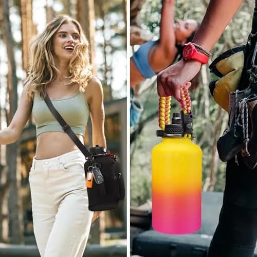VICKNIY 64 oz Insulated Water Bottle with Straw & Auto Spout, Paracord Handle, Carrier & Boot | Leak-proof Thermo Mug thumbnail 5