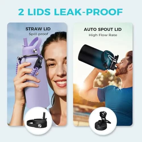 VICKNIY 64 oz Insulated Water Bottle with Straw & Auto Spout, Paracord Handle, Carrier & Boot | Leak-proof Thermo Mug thumbnail 7