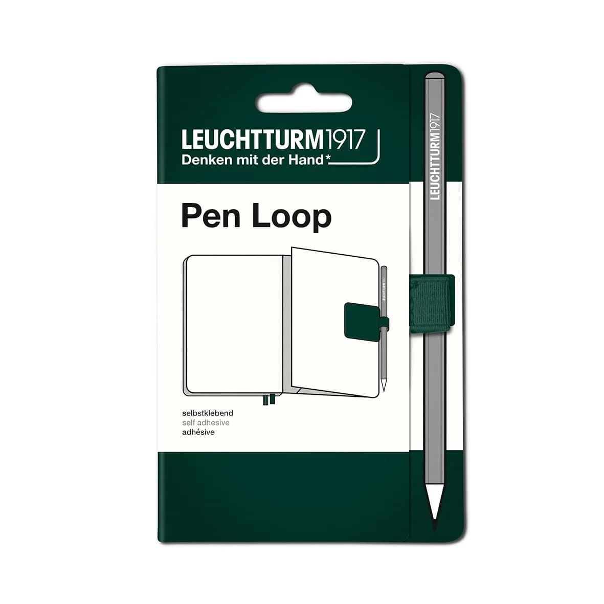 LEUCHTTURM1917 Self Adhesive Pen Loop Elastic Pen Holder | Forest Green, 1 Pack