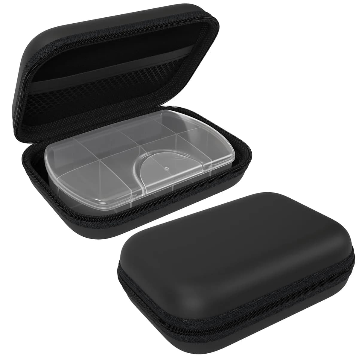 Ezy Dose Hard Sided Pill Organizer, Pocket Pharmacy Medicine Case, Black | 8 Compartments, BPA-Free, Travel-Friendly