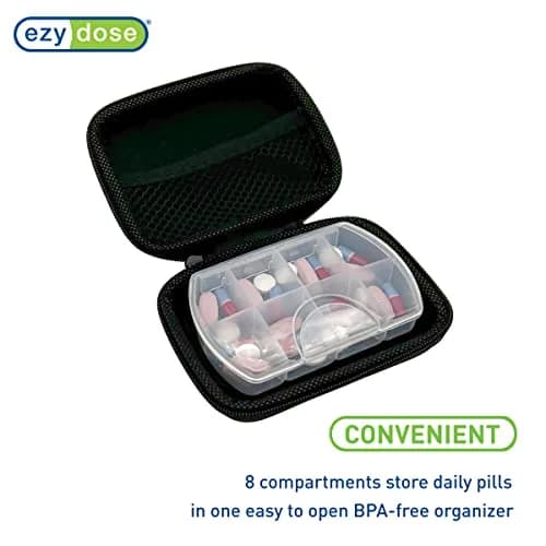 Ezy Dose Hard Sided Pill Organizer, Pocket Pharmacy Medicine Case, Black | 8 Compartments, BPA-Free, Travel-Friendly thumbnail 4
