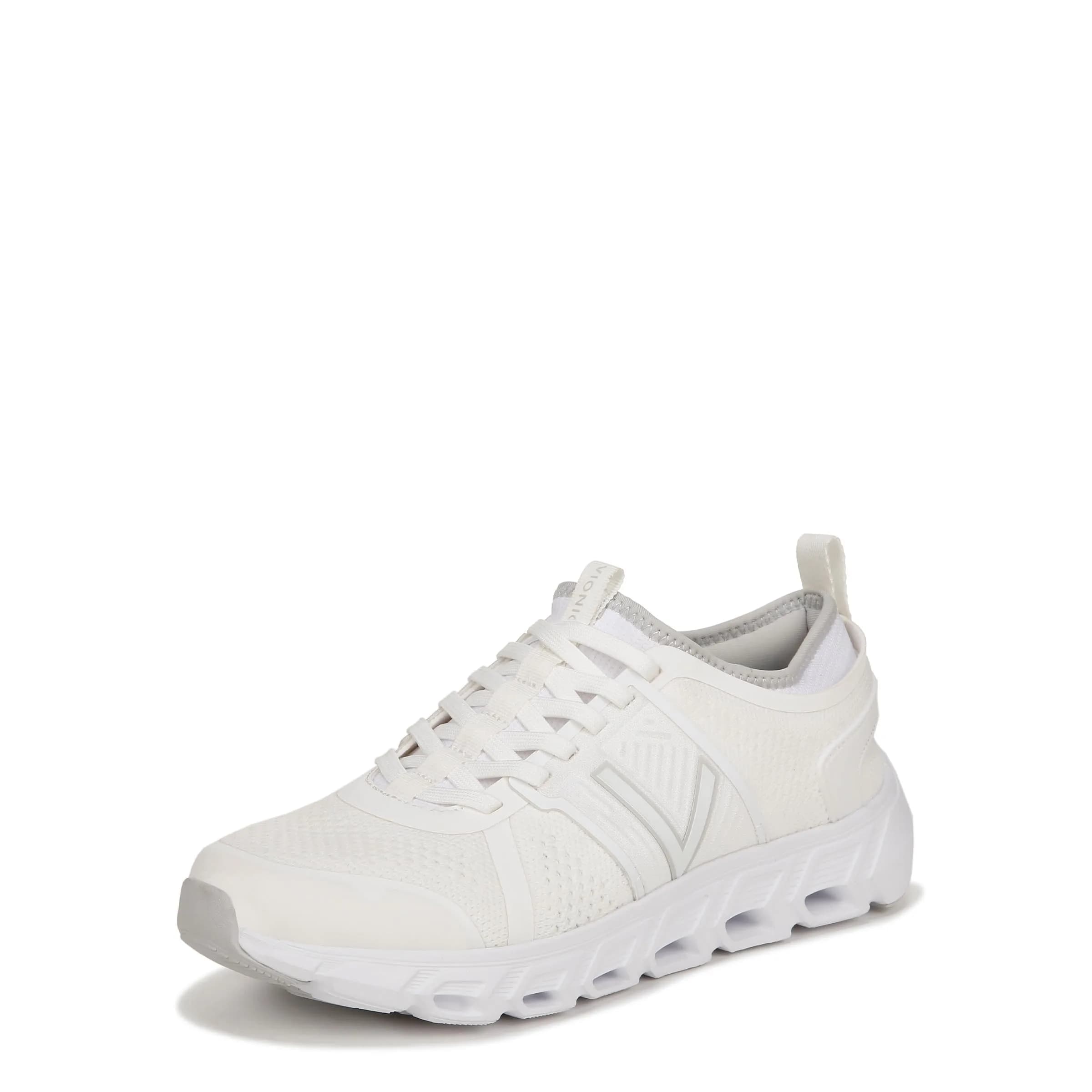Vionic Women's Trainers Lace Up Walker Classic Shoes with Arch Support Wide Fit, Black Leather, 8.5 Wide | Lightweight Comfort for All-Day Wear — White Knit Knit Synthetic
