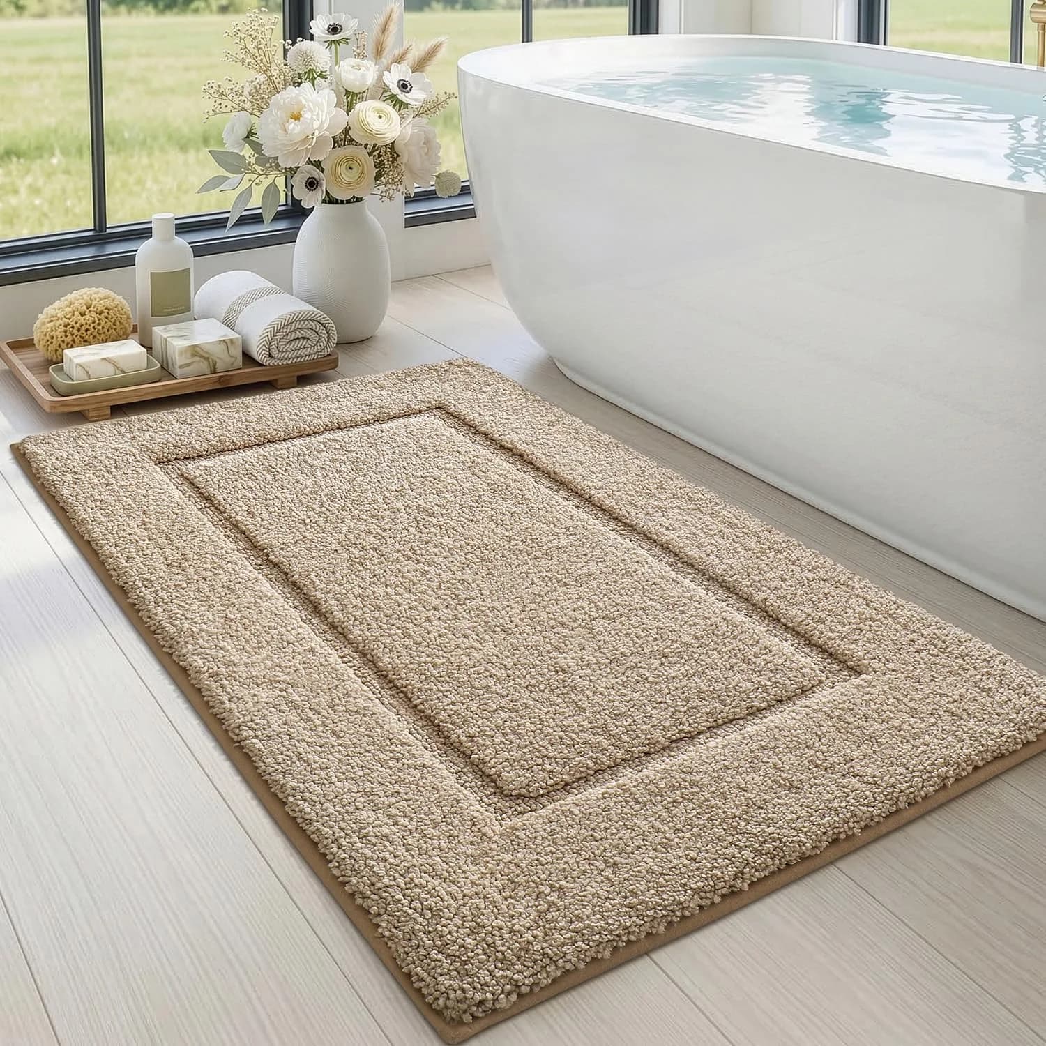 DEXI Plush Microfiber Bath Mat 91cm x 61cm (36"x24") | Soft Absorbent Non-Slip Bathroom Rug for India — Beige
