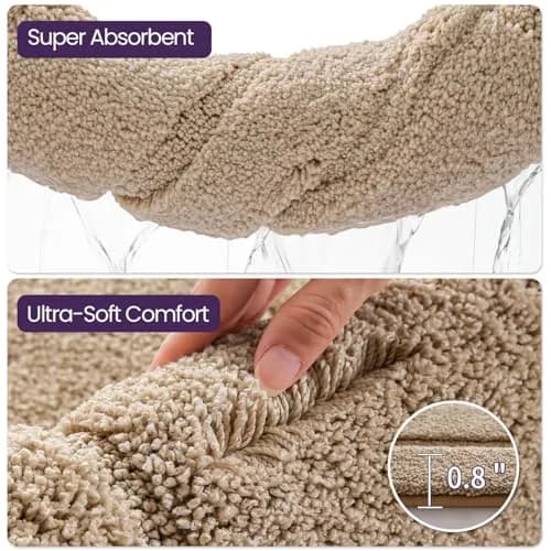 DEXI Plush Microfiber Bath Mat 109cm x 61cm (43"x24") | Soft Absorbent Bathroom Rugs, Beige thumbnail 7