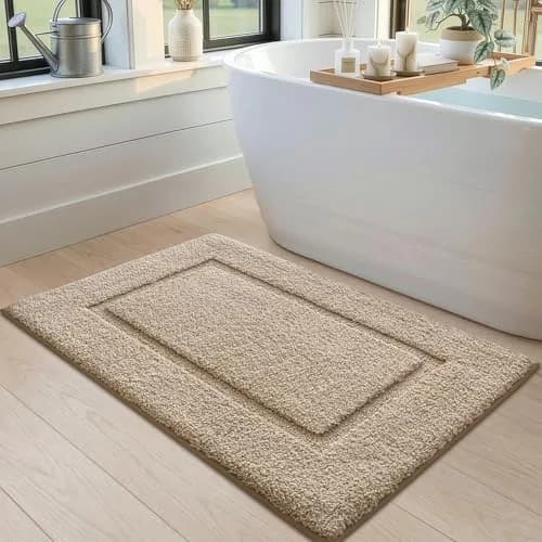 DEXI Plush Microfiber Bath Mat 109cm x 61cm (43"x24") | Soft Absorbent Bathroom Rugs, Beige thumbnail 3