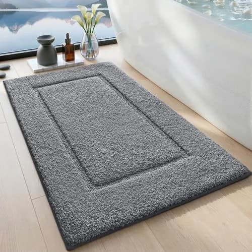 DEXI Grey Microfiber Bath Mat 61cm x 41cm (24"x16") | Soft, Absorbent, Non-Slip Bathroom Rug thumbnail 1