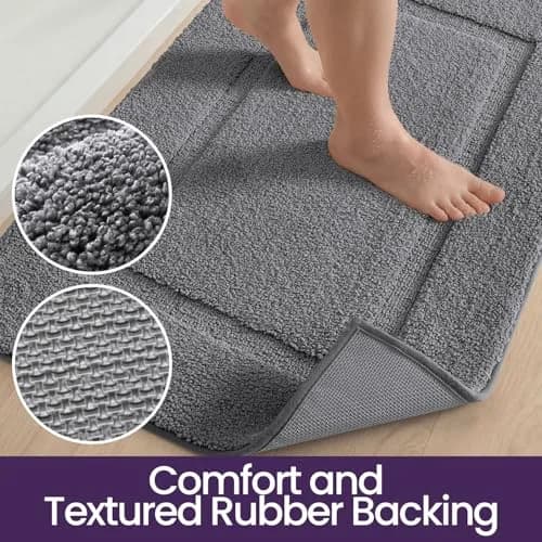 DEXI Grey Microfiber Bath Mat 61cm x 41cm (24"x16") | Soft, Absorbent, Non-Slip Bathroom Rug thumbnail 6