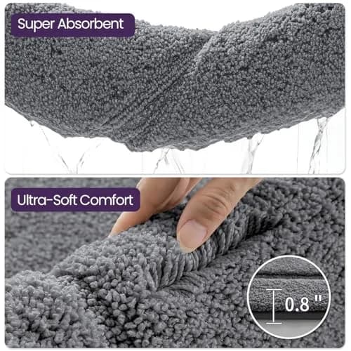 DEXI Grey Microfiber Bath Mat 61cm x 41cm (24"x16") | Soft, Absorbent, Non-Slip Bathroom Rug thumbnail 7