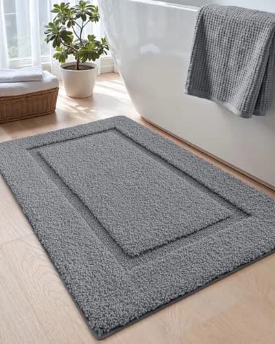 DEXI Grey Microfiber Bath Mat 61cm x 41cm (24"x16") | Soft, Absorbent, Non-Slip Bathroom Rug thumbnail 8