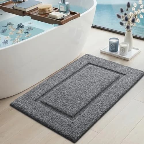 DEXI Grey Microfiber Bath Mat 61cm x 41cm (24"x16") | Soft, Absorbent, Non-Slip Bathroom Rug thumbnail 2