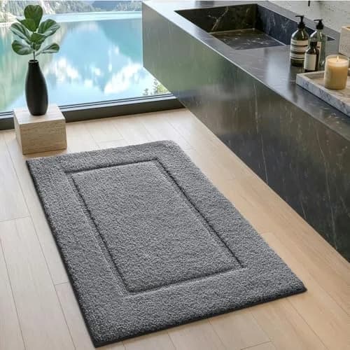 DEXI Grey Microfiber Bath Mat 61cm x 41cm (24"x16") | Soft, Absorbent, Non-Slip Bathroom Rug thumbnail 3