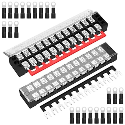 Joinfworld 35A 12 Position Terminal Block Set with Cover & Jumper Blocks (2 Sets) | Industrial Power Distribution thumbnail 1