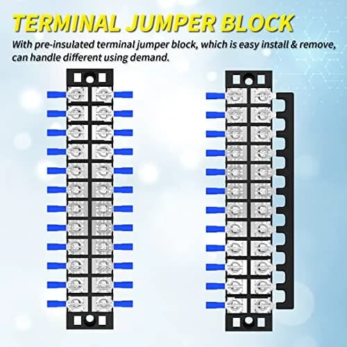 Joinfworld 35A 12 Position Terminal Block Set with Cover & Jumper Blocks (2 Sets) | Industrial Power Distribution thumbnail 4