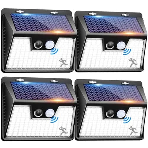 Peasur Solar Lights Outdoor Waterproof 4 Pack | 140LED Motion Sensor Security Lights for Patio & Fence thumbnail 1