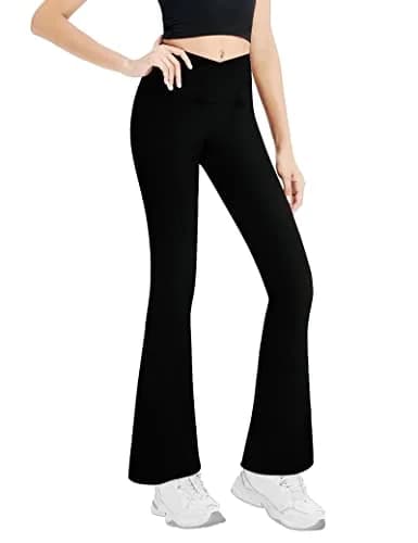 Gnainach Girls Cross Waist Bootcut Leggings 9-10 Years | High Rise, Flared, Black thumbnail 1