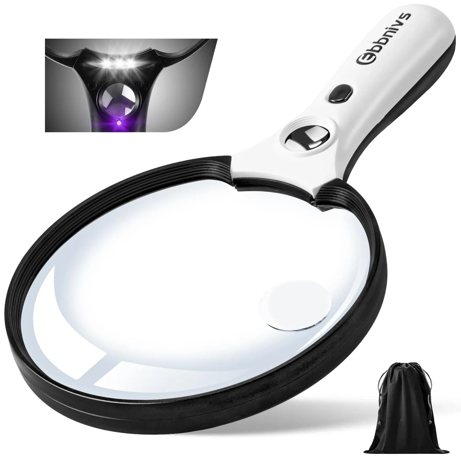 Ebbnivs Large Magnifying Glass with Light & UV 15.6cm (5.5 inch) | Distortion-Free Reading Aid for Seniors - main product image