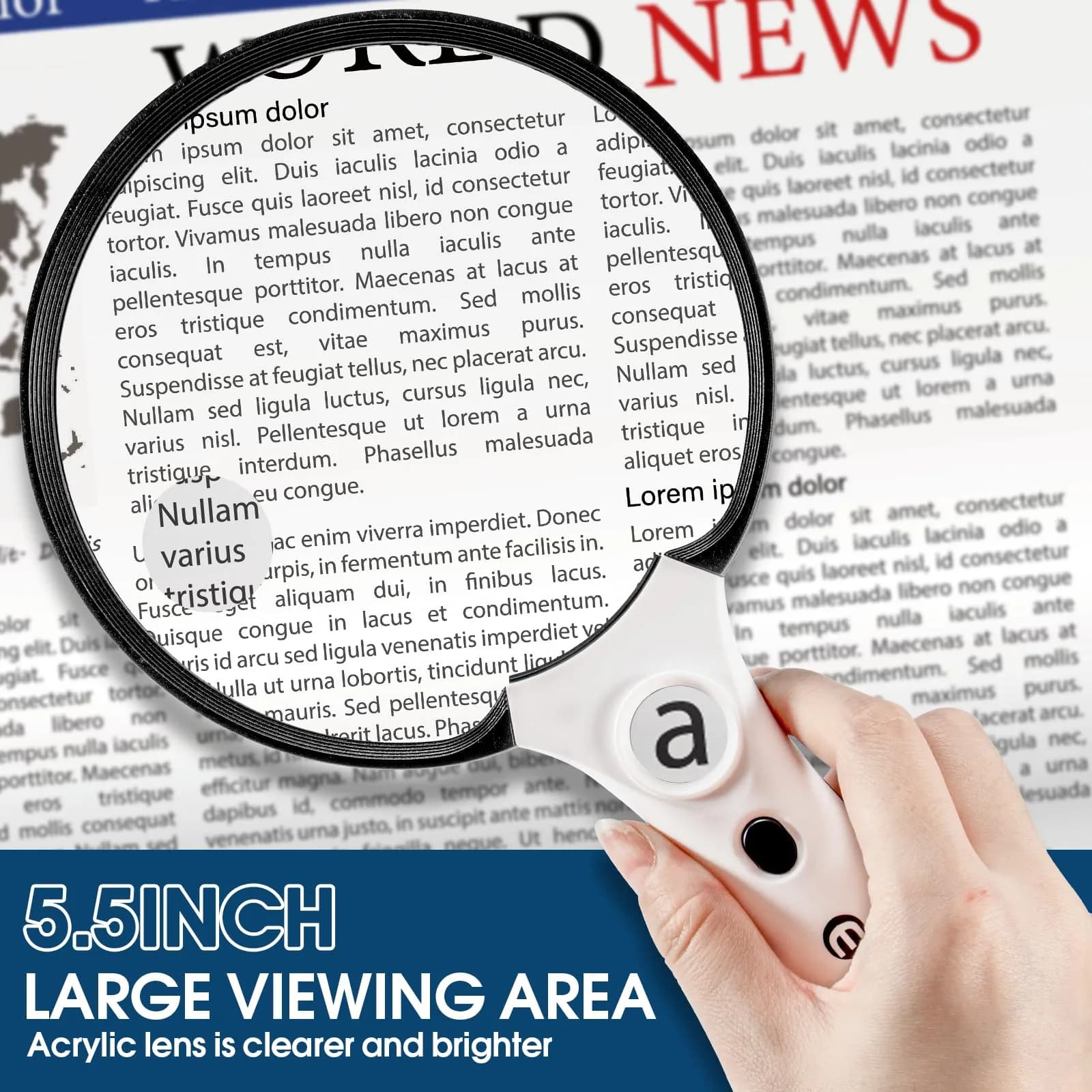 Ebbnivs Large Magnifying Glass with Light & UV 15.6cm (5.5 inch) | Distortion-Free Reading Aid for Seniors - view 2
