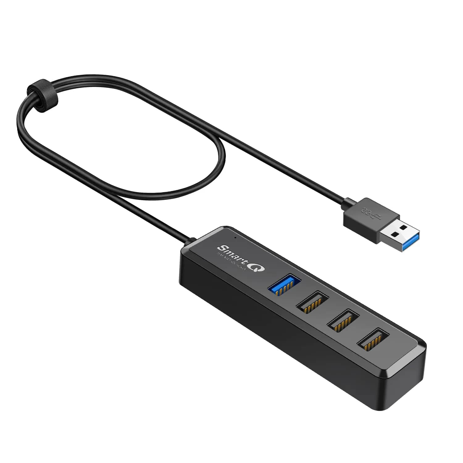 SmartQ 4-Port USB Hub - 1 USB 3.0 + 3 USB 2.0 Ports for MacBook, Mac Pro, Mac mini, iMac, Surface Pro, XPS, PC, Flash Drive, Mobile HDD, Laptop Extension Cable | Compact & Portable — 2 ft