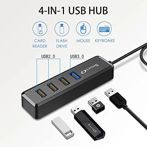 SmartQ 4-Port USB Hub - 1 USB 3.0 + 3 USB 2.0 Ports for MacBook, Mac Pro, Mac mini, iMac, Surface Pro, XPS, PC, Flash Drive, Mobile HDD, Laptop Extension Cable | Compact & Portable thumbnail 2