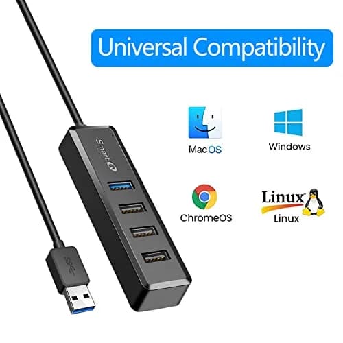 SmartQ 4-Port USB Hub - 1 USB 3.0 + 3 USB 2.0 Ports for MacBook, Mac Pro, Mac mini, iMac, Surface Pro, XPS, PC, Flash Drive, Mobile HDD, Laptop Extension Cable | Compact & Portable thumbnail 4