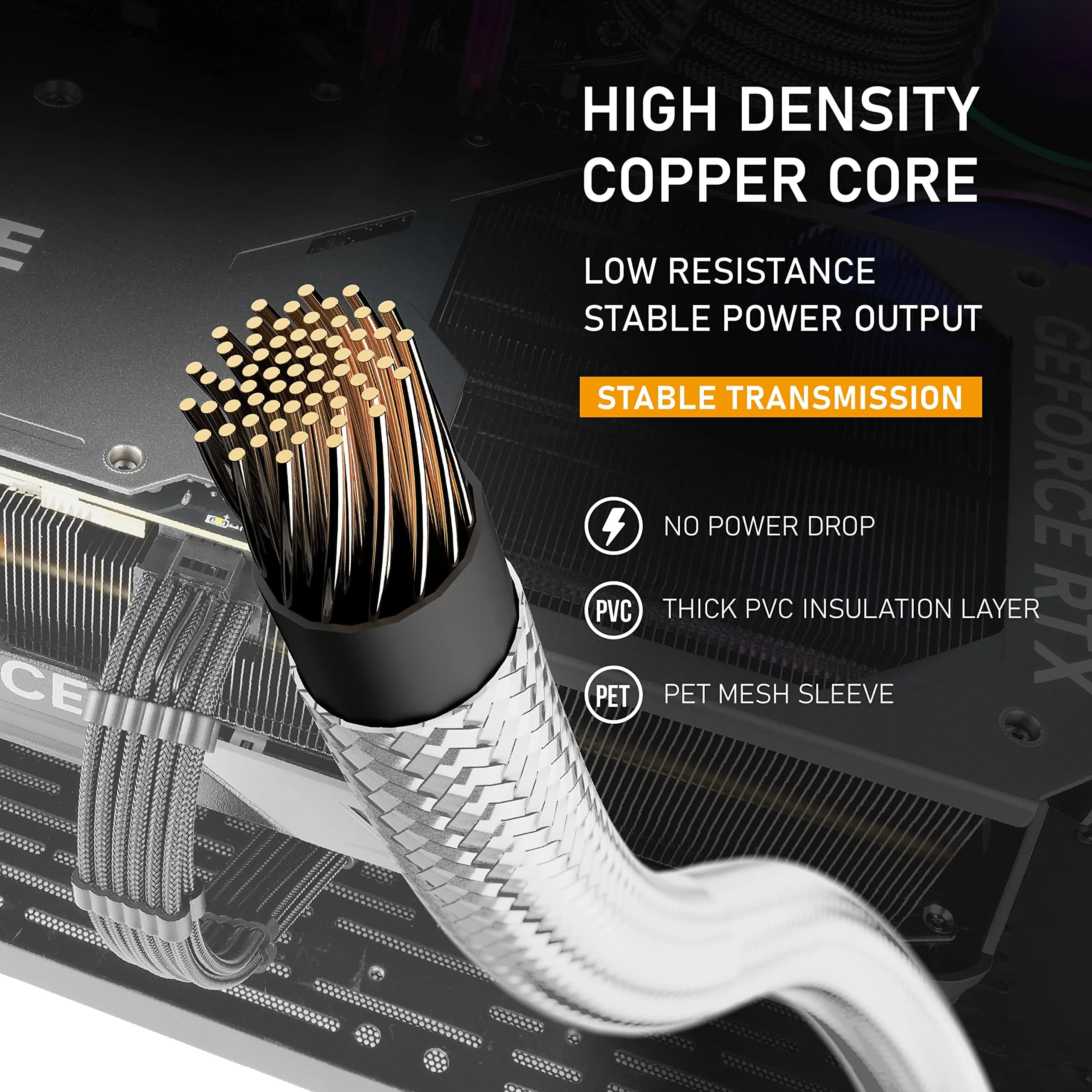 EZDIY-FAB White 16pin (12+4) 12VHPWR PCIe 5.0 Extension Cable 300mm | 600W Max Output for RTX 4080/3090Ti - view 7