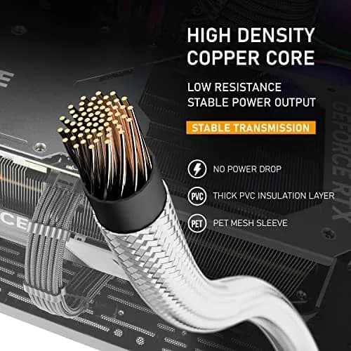 EZDIY-FAB White 16pin (12+4) 12VHPWR PCIe 5.0 Extension Cable 300mm | 600W Max Output for RTX 4080/3090Ti thumbnail 7
