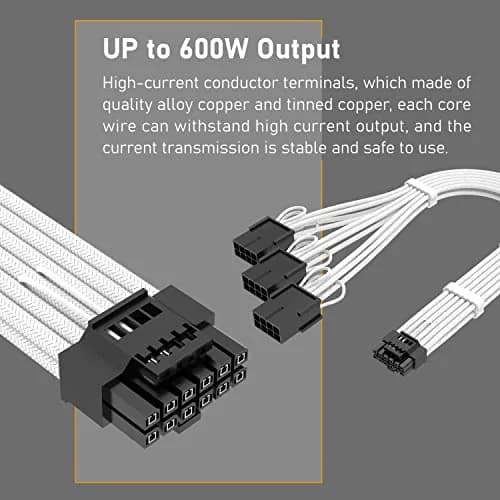 EZDIY-FAB White 16pin (12+4) 12VHPWR PCIe 5.0 Extension Cable 300mm | 600W Max Output for RTX 4080/3090Ti thumbnail 3